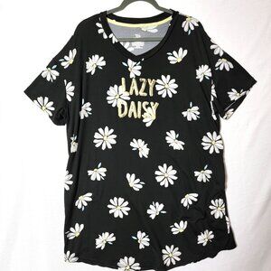 Secret Treasures Sleep Shirt Womens Sz XL Lazy Daisy Short Sleeve Black & White